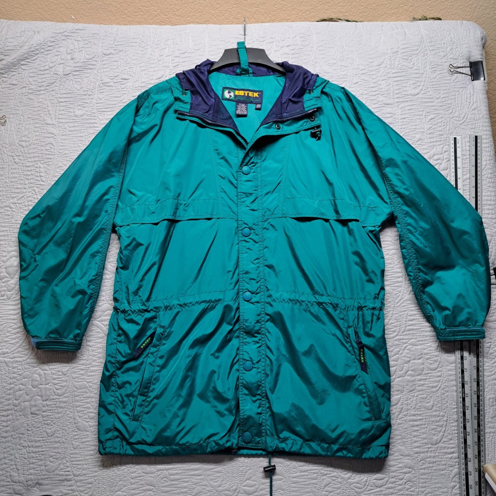Eddie Bauer EBTEK Windbreaker Mens M Teal Good Vintage 90s Gorpcore Hooded